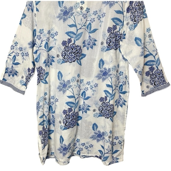 Anthropologie MERMAID Floral Sea Holly Cotton Tunic Top, Large - Picture 9 of 12